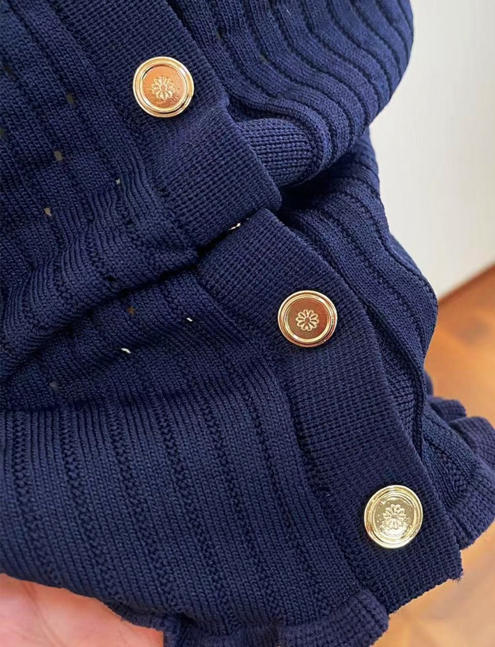 🦞Sandro Navy Knit Two‑Piece Set Cropped Top Long Midi Skirt - Picture 3 of 11